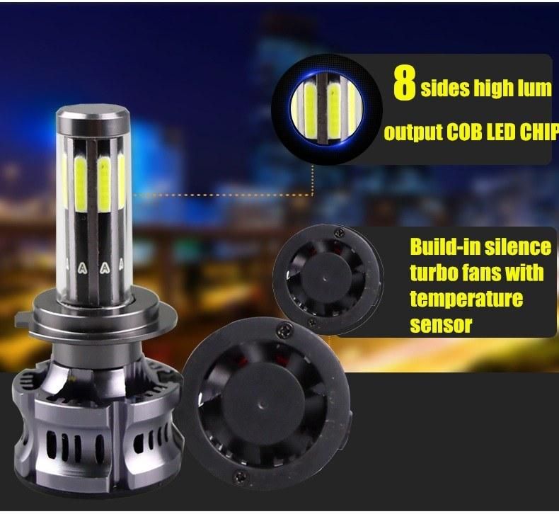 Car Styling 3 Color 3000K 6500K 8000K All in 1 80W 360° Bright COB Auto LED 9006 9005 H11 H4 H7 LED Headlight 12V