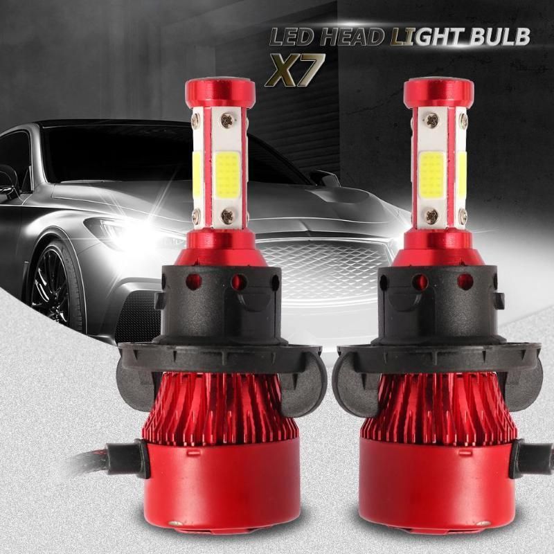 Powerful X7 4 Side COB 100W 10000lm Car LED Headlight Bulbs H4 H11 H13 9005 9006 Chips Auto LED Bulb 12V 6500K Headlight Red Color Auto Lights
