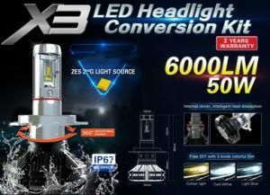 X3 LED Car Light LED Headlight H4 6000lm