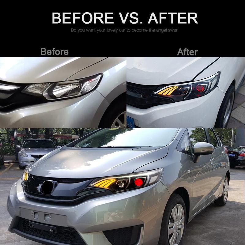 for Honda Fit/Jazz 2014/2015/2016/2017 Car Headlights Cases W LED Demon Eyes DRL Turn Signal Lights Projector Lens