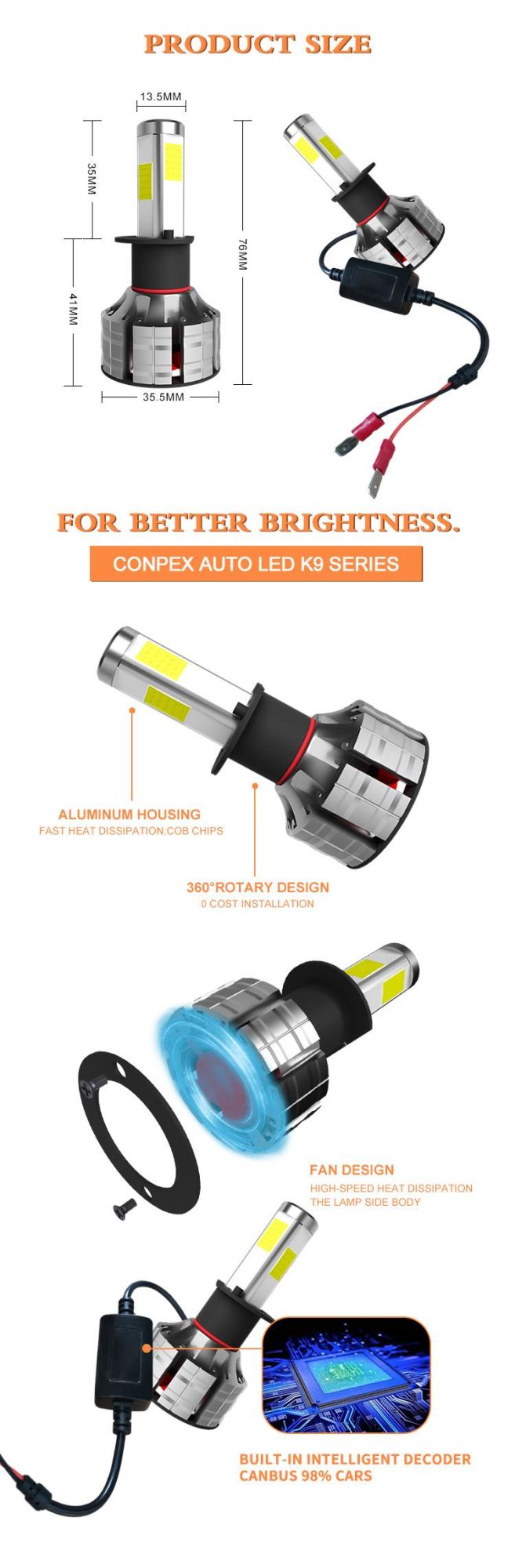 OEM Factory Low Price 12V Car Light Automotive Light LED Headlight Bulb H1 H4 H7 H11 for Auto Customized