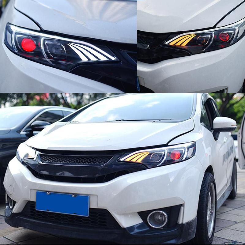 for Honda Fit/Jazz 2014/2015/2016/2017 Car Headlights Cases W LED Demon Eyes DRL Turn Signal Lights Projector Lens