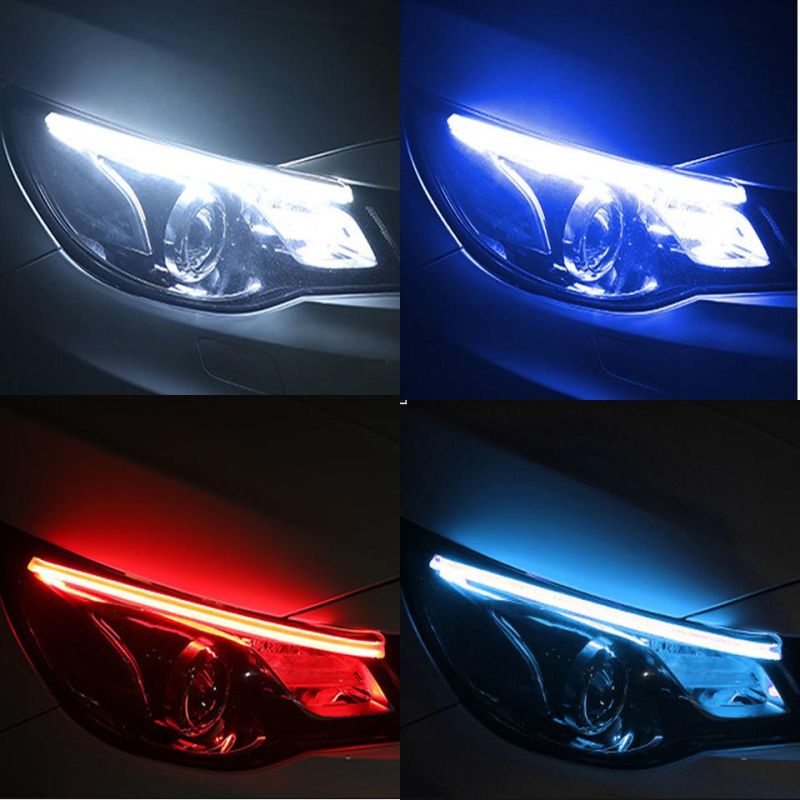 DRL 30 45 60cm Daytime Running Light Flexible Soft Tube Guide Car LED Strip White Turn Signal Yellow Waterproof