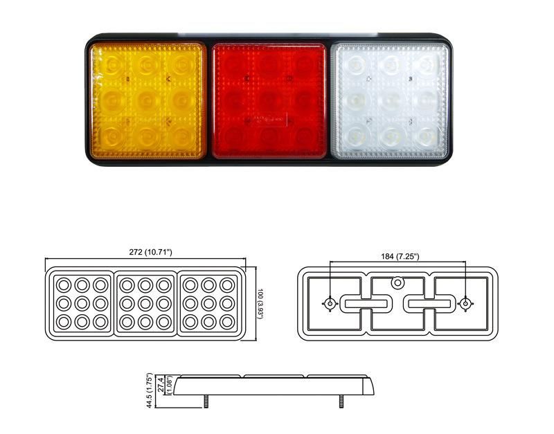 Factory High Quality 12V-24V Rectangle Vehicle 27PCS LED Stop Turn Rear Tail Lights for Truck Trailer Marine with E-MARK