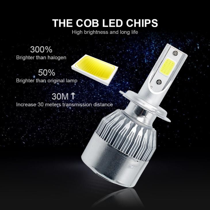 Foco De LED 9007 72W 7600lm LED H1 H3 H4 H7 H11 9005 9006 9007 C6 COB LED Car Headlight Bulbs 6000K 12V 24V DC