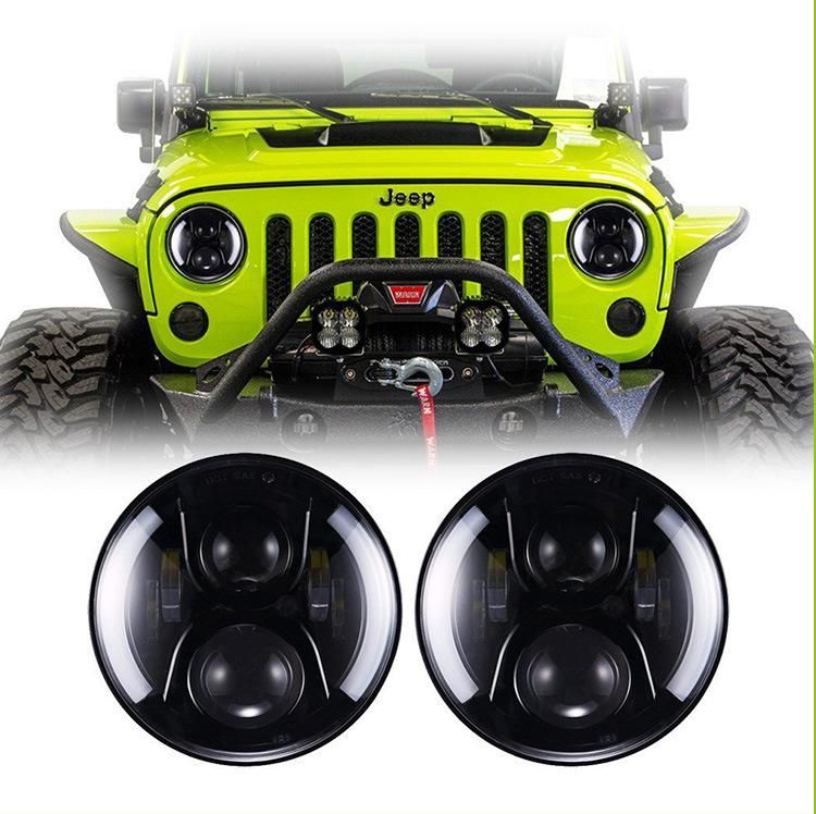7 Inch Round LED Headlights for Jeep Wrangler Jk Tj Lj Hummer Harley Half Halo Ring 60W 7" Projection Headlight Kit