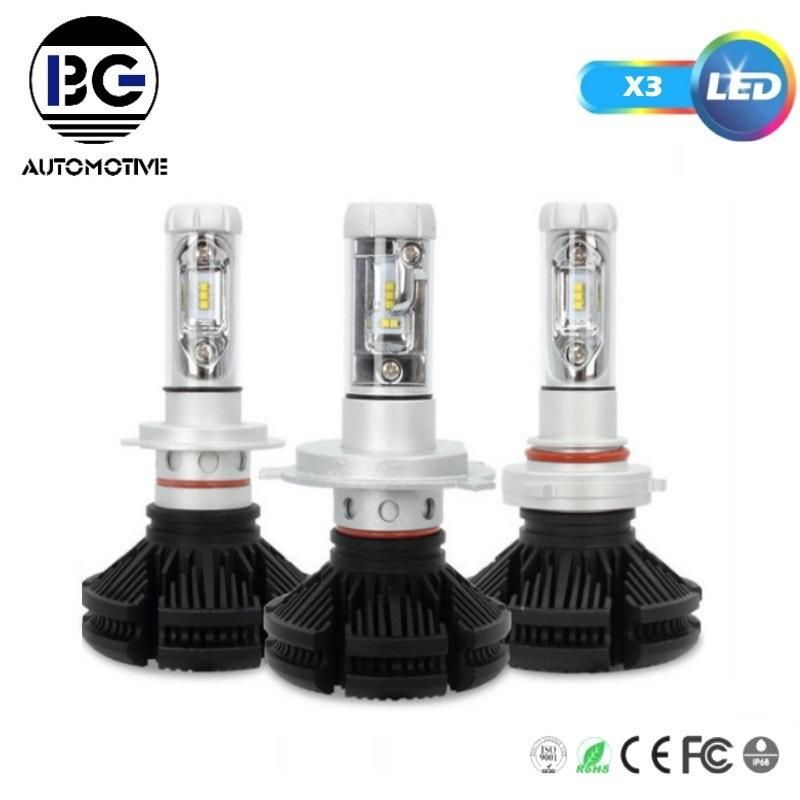 Car Accessories Fanless 30W 6000lm X3 LED Headlights H11 H3 H4 9005 9006 H4 H13 9004 9007 H7