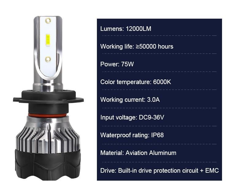 K5 Black Csp Bright High Low Beam High Power Auto Fog Light 12000lm LED Car Light 3000K 4300K 6000K H7 LED H4 H11 Auto LED LED Headlights