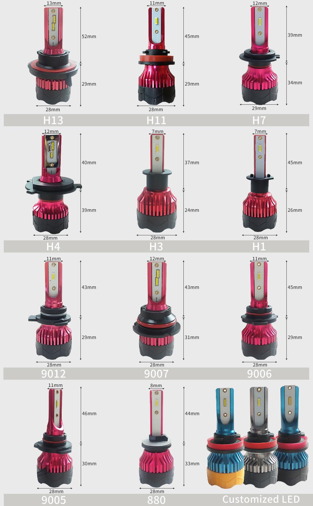 S1 S2 C6 Auto Lamp H4 H7 H11 9005 9006 9012 880 881 H1 H3 H13 9004 9007 K5 LED Headlight