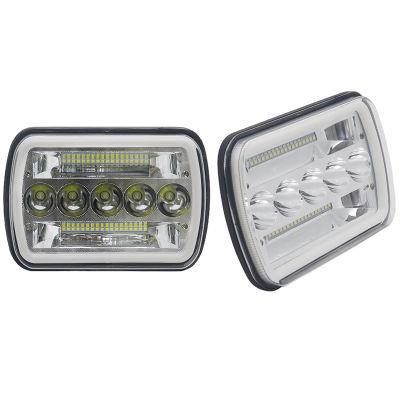 2PCS 45W 5X7&quot; Square LED Headlight High Low Beam DRL Turn Signal with Halo Ring Angel Eyes for Offroad Truck