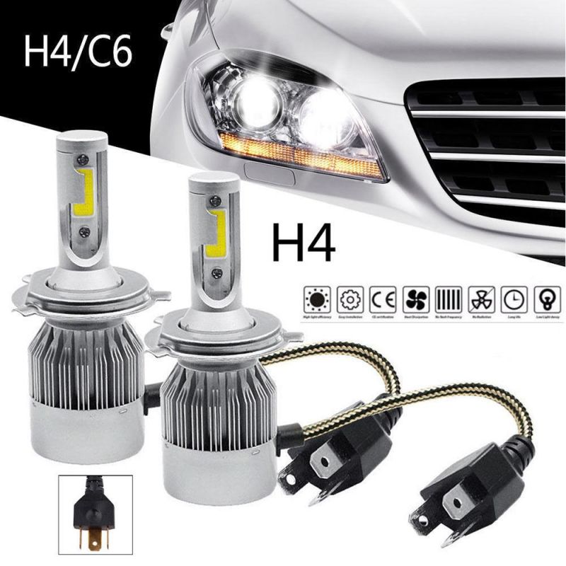 New 2PCS C6 LED Car Headlight Kit COB H4 36W 7600lm White Light Bulbs