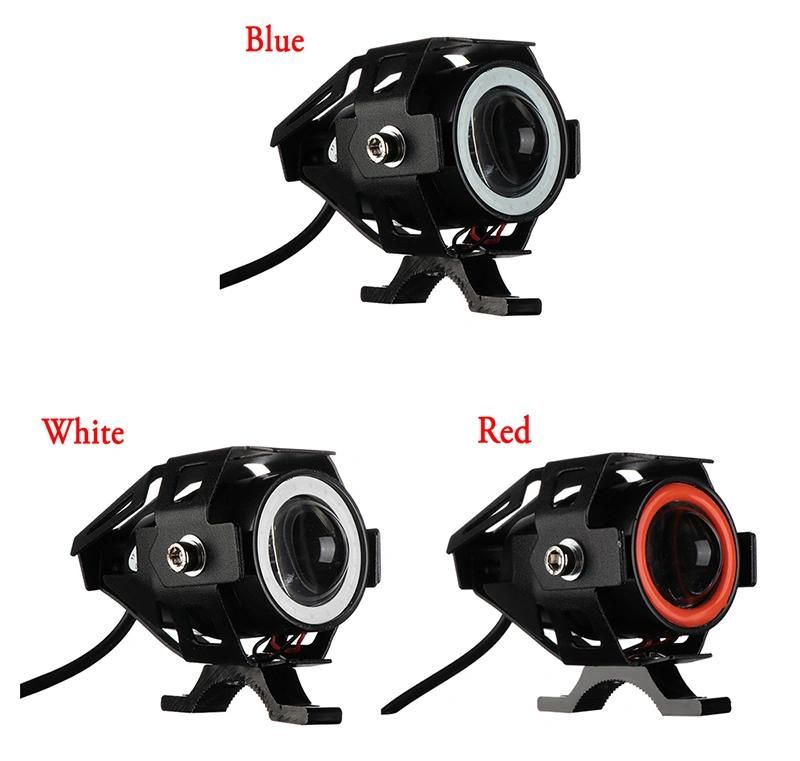 Motorcycle LED Headlight Driving Moto Spotlight W/ Switch U7 Fog Spot Head Light Angel Eye Devil Eye Decorative Lamp 3000lm