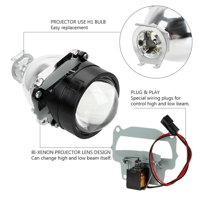 H1 LED Bulb H4 H7 Headlight Xenon HID Projector Lens Silver Black Shell 2.5 Inch Motorcycle Car Accessories