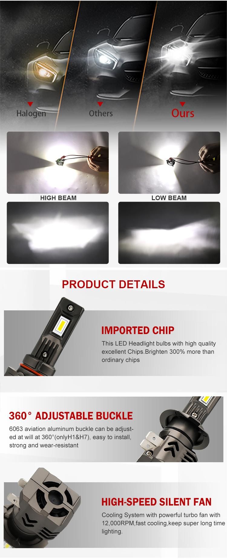 2020 High Power Super Bright IP68 12V 9012 9006 9006 H13 H7 H4 Car Auto LED Headlights