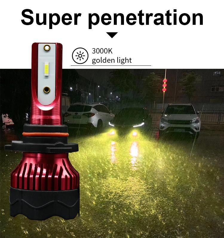 Three Color Car LED 9006 880 9007 LED Car Headlight 80W 9000lm 4300K 6000K Csp Chips H7 LED Headlight with Fan