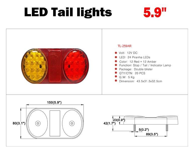 Factory High Quality 24PCS LEDs12V Oval Vehicle Autostop Turn Rear Tail Lights for Truck Trailer Marine with E-MARK