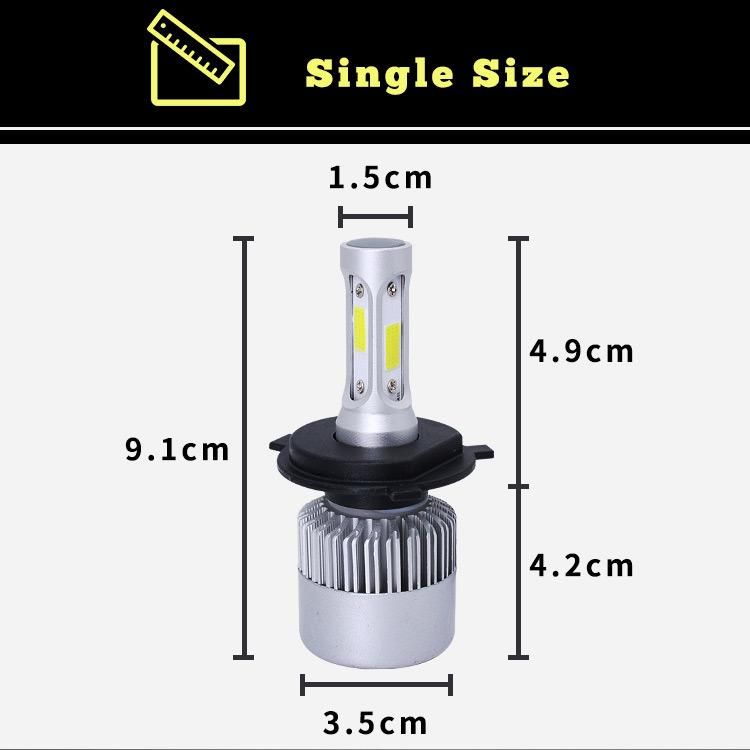 Auto Lighting Wholesale Three Side Head Lamp COB 72W 8000 Lumens 6500K Conversion Kit S2 Car LED Headlight Bulb