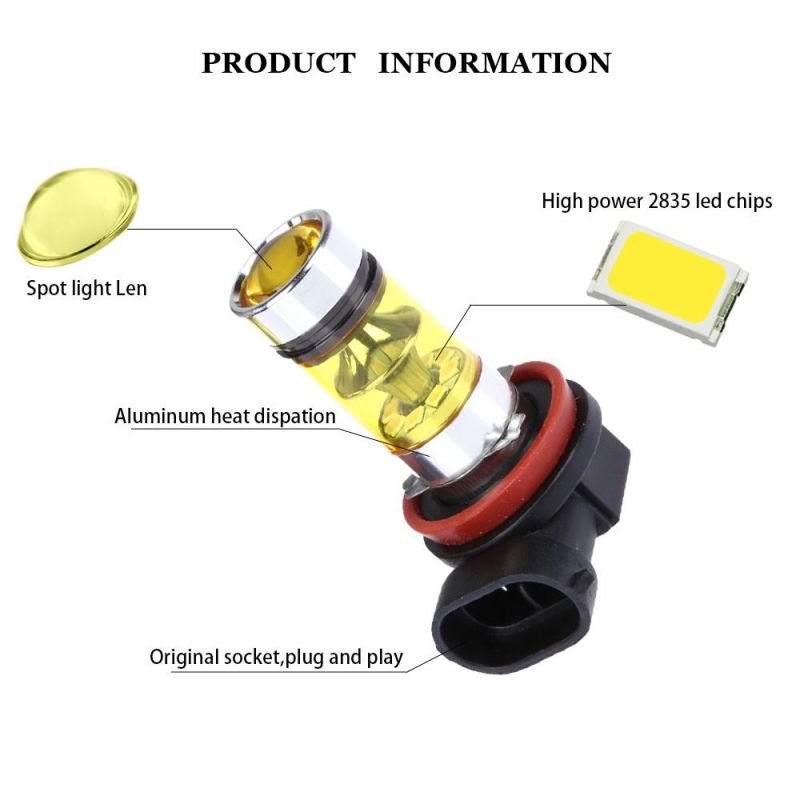 2PCS H8 H11 9005 Hb3 9006 Hb4 Car Fog LED Light Canbus DRL Car Driving Running Fog Lamp 20LED 2835 100W 12V White Green Yellow