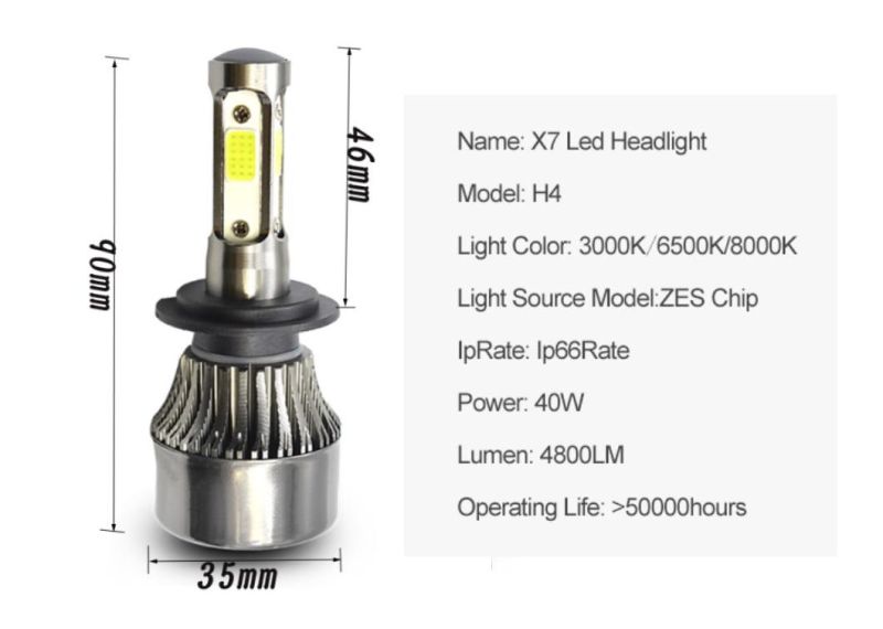 Wholesales Automobile Car X7 Lights LED Headlight IP67 Waterproof H4 H7