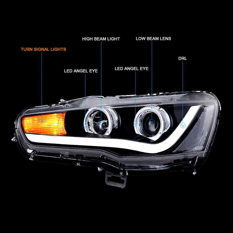 for Mitsubishi Lancer 2008-2017 Car Headlight Assembly Case LED DRL Turn Signal Projector Lens H7 H1 Plug and Play
