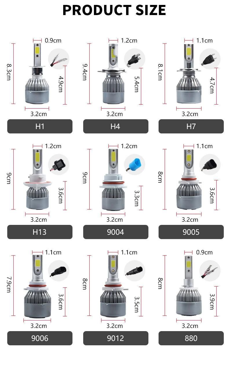Wholesale Cheap C6 Auto H1 H3 H11 H13 9007 9005 9006 Hb3 Hb4 5202 H4 H7 LED Headlight LED Car Light Lamp 72W 8000lm