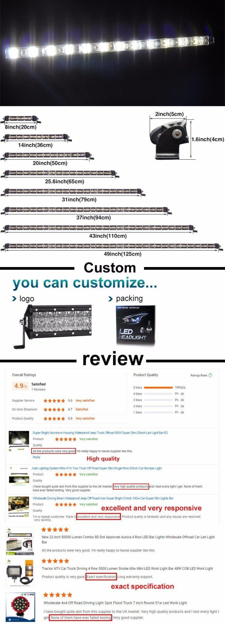 Lighting Accessories Truck 6D CREE Cool White 14inch Single Row 4X4 LED Light Bars