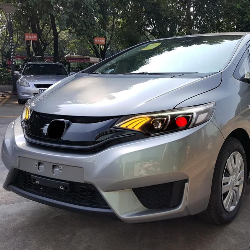 for Honda Fit/Jazz 2014/2015/2016/2017 Car Headlights Cases W LED Demon Eyes DRL Turn Signal Lights Projector Lens
