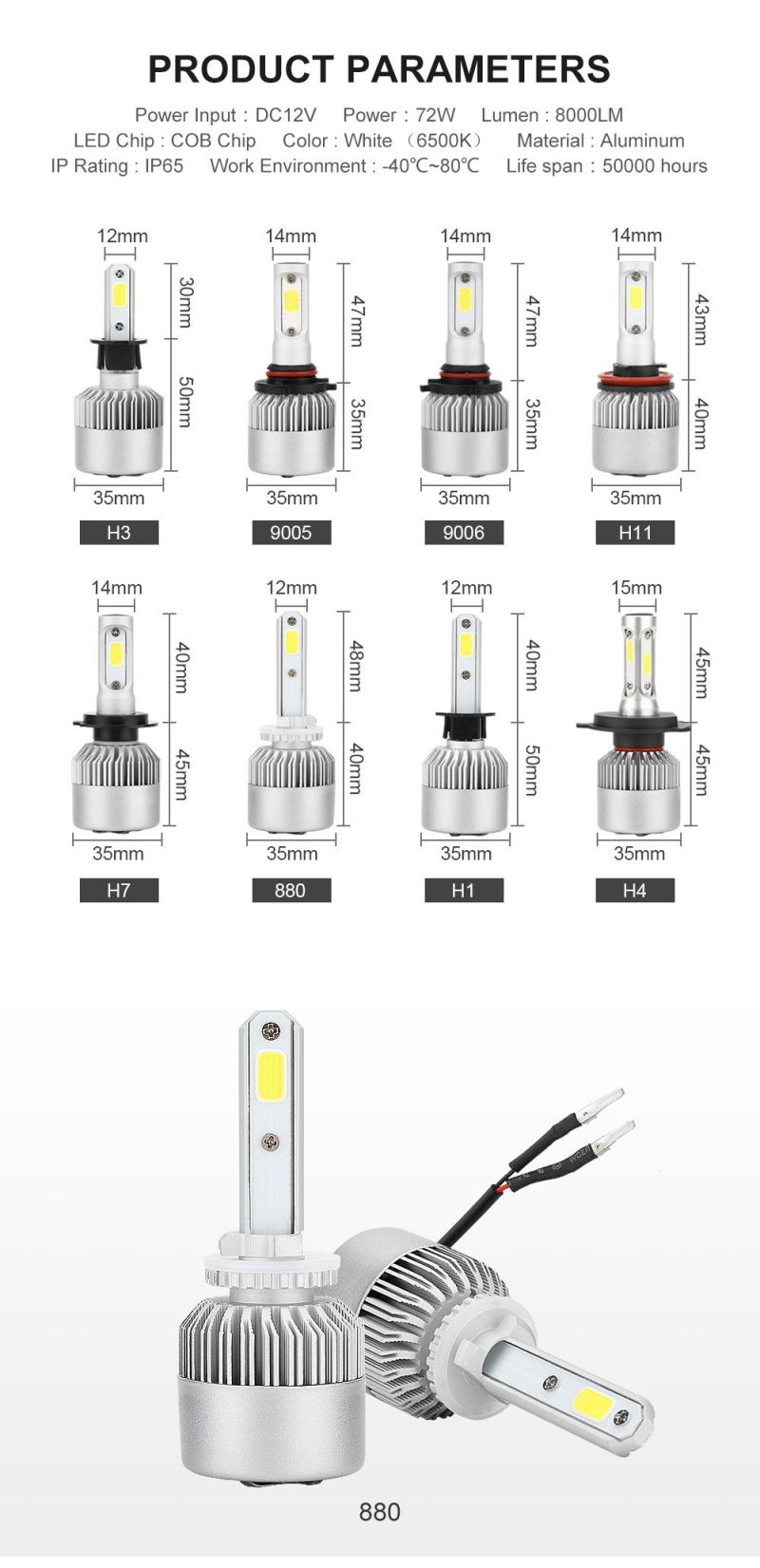 Manufacturer S2 C6 K5 LED Car Bulb H4 H7 Canbus H11 H8 Hb4 H1 H3 High Low Beam 6000K 6500K
