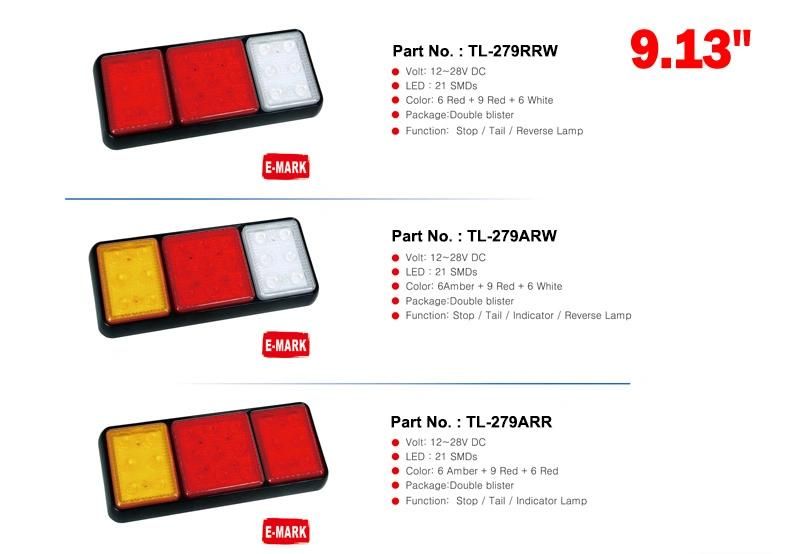 Factory High Quality Smds12-24V Rectangle Vehicle Stop Turn Rear Tail Lights for Truck Trailer Marine with E-MARK