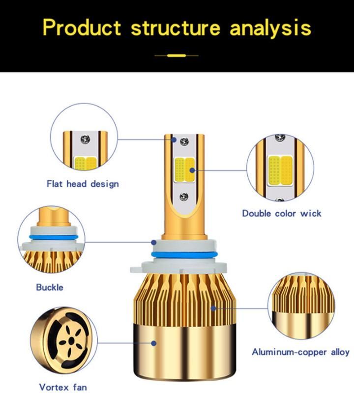 H7 H11 H8 H9 H1 H3 9005 9006 Dual Colors Headlight 12V H4 LED 72W 8000lm at High-Low Beam COB Car Lights Bulb 6000K 3000K C6