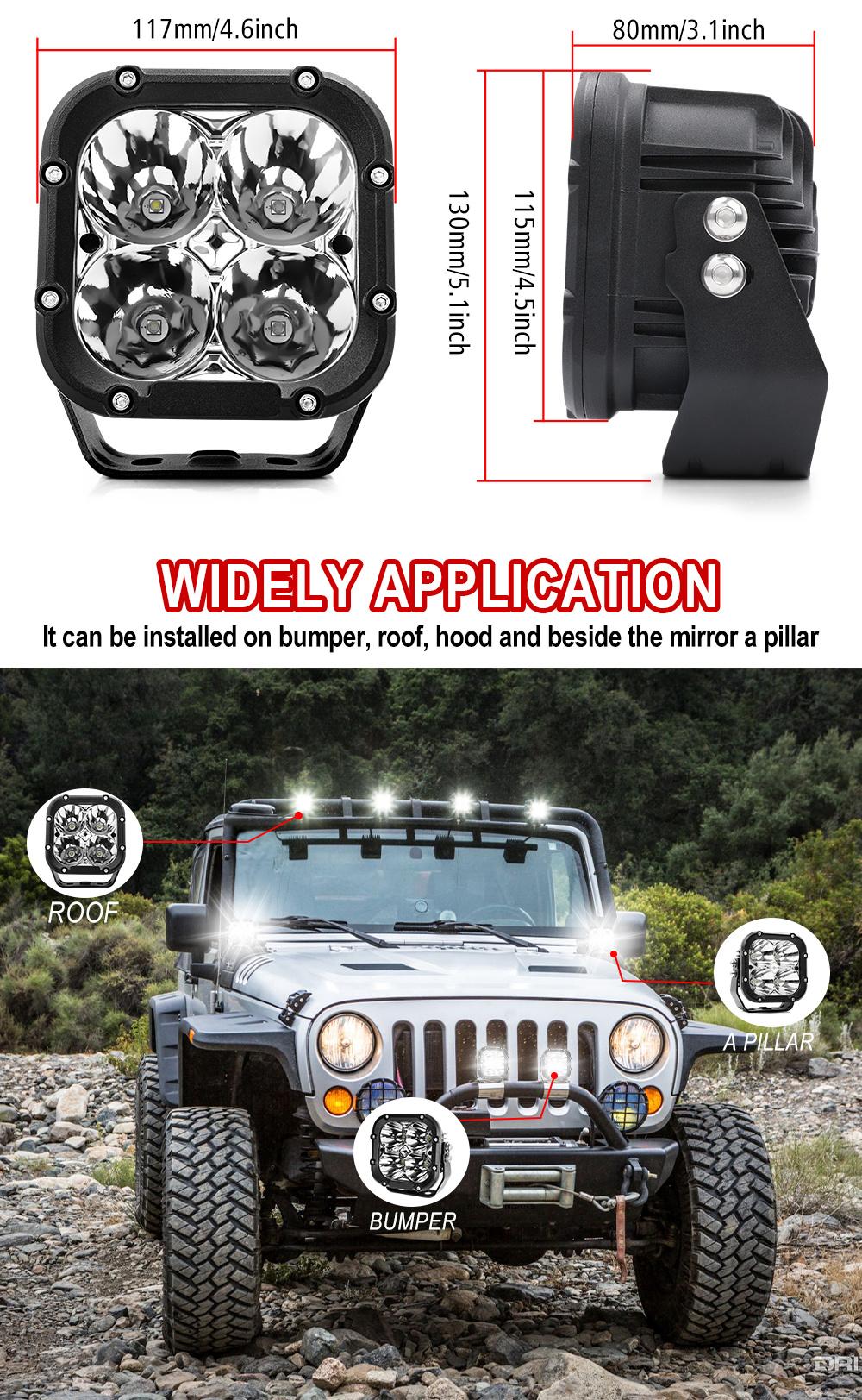 Amber Black Cover Driving Beam 5 Inch Square Driving Light ATV UTV 4X4 off Road Truck Car 24V 12V LED Work Light