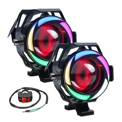 U7 RGB&#160; Motorcycle LED Headlights 12V 125W Motorbike Lamp Spotlight Motor Bicycle Fog Light 5color Moto Auxiliary Head Lamp