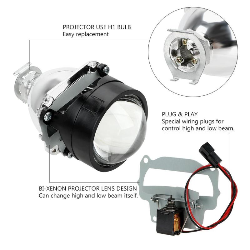 H1 LED Bulb H4 H7 Xenon HID Projector Lens Silver Black Shell 2.5 Inch Motorcycle Car Accessories