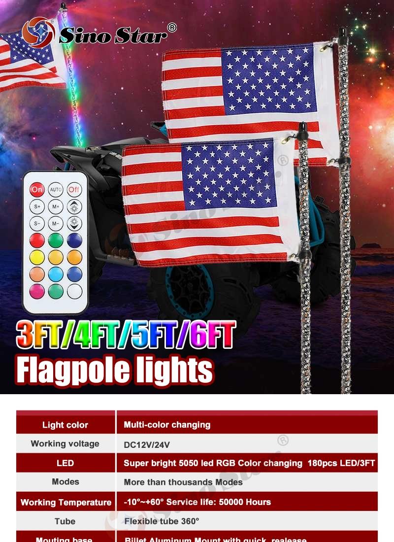 Swl1-4FT 1PCS LED Car Accessories Remote Control Flexible RGB 4FT /1.2m Antenna LED Whip Light off Road for ATV UTV