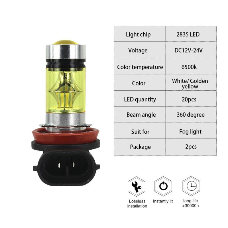 2PCS H8 H11 9005 Hb3 9006 Hb4 Car Fog LED Light Canbus DRL Car Driving Running Fog Lamp 20LED 2835 100W 12V White Green Yellow