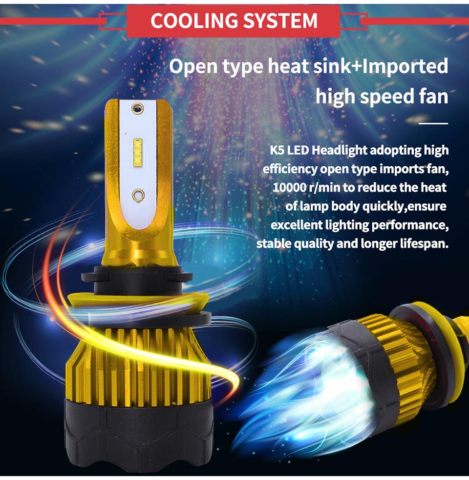 K5 LED Headlight Chip Csp K5 LED Headlight Dual Beam H4 9007 9012 Low Beam 9005 9006 881 12V 40W 8000lm