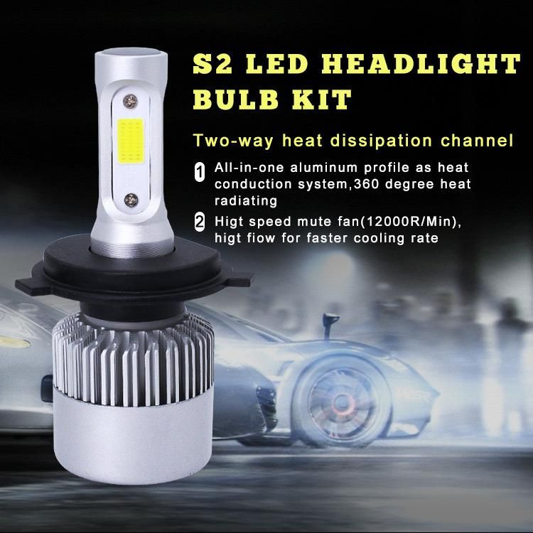 Auto Lighting Wholesale Three Side Head Lamp COB 72W 8000 Lumens 6500K Conversion Kit S2 Car LED Headlight Bulb