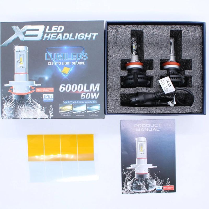 50W LED Vehicle Headlights 6000lumen 12V Automotive Headlights H4 H13 9004 9007 LED Headlights
