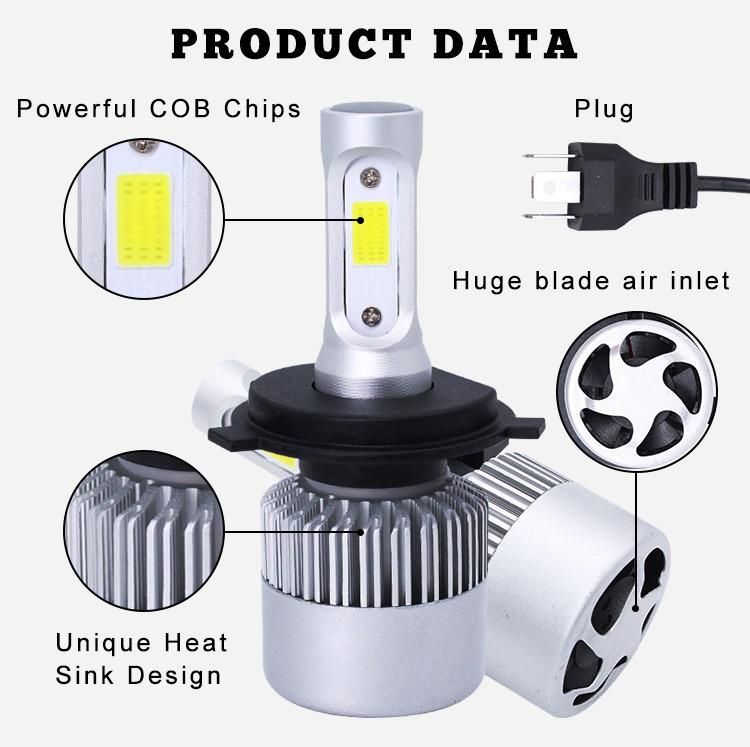 Auto Lighting Wholesale Three Side Head Lamp COB 72W 8000 Lumens 6500K H4 Conversion Kit S2 Car LED Headlight Bulb