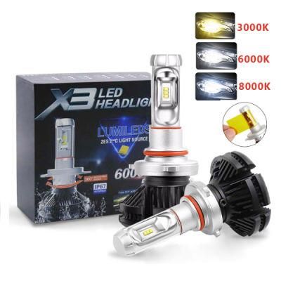Car Light Zes H4 LED H7 H11 3000K 6000K 8000K Hb3 9005 Hb4 9006 Car LED Headlights Bulbs 50W 6000lm Headlamp Auto X3