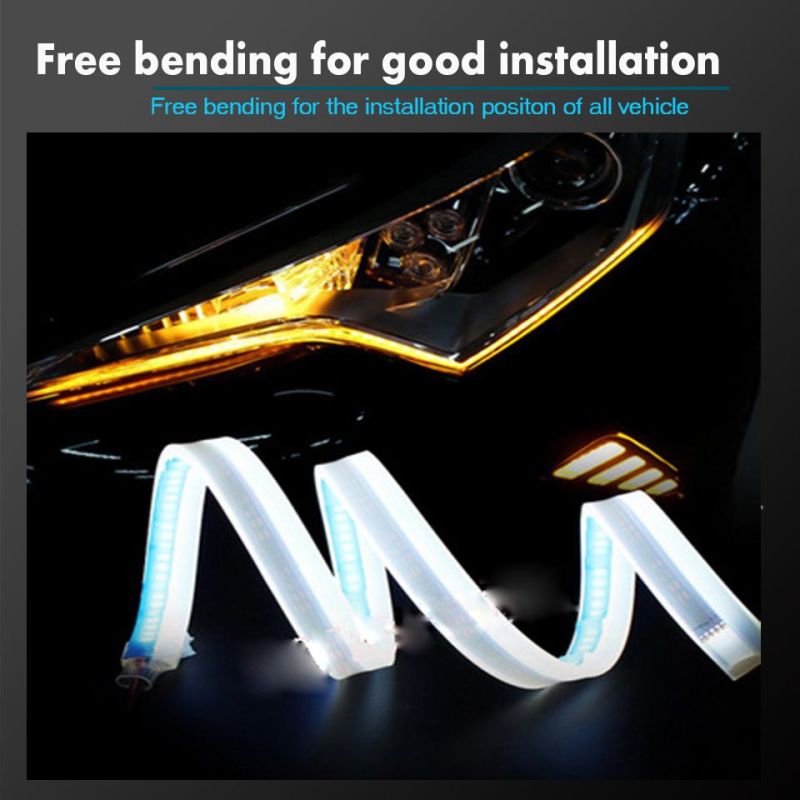 DRL 30 45 60cm Daytime Running Light Flexible Soft Tube Guide Car LED Strip White Turn Signal Yellow Waterproof