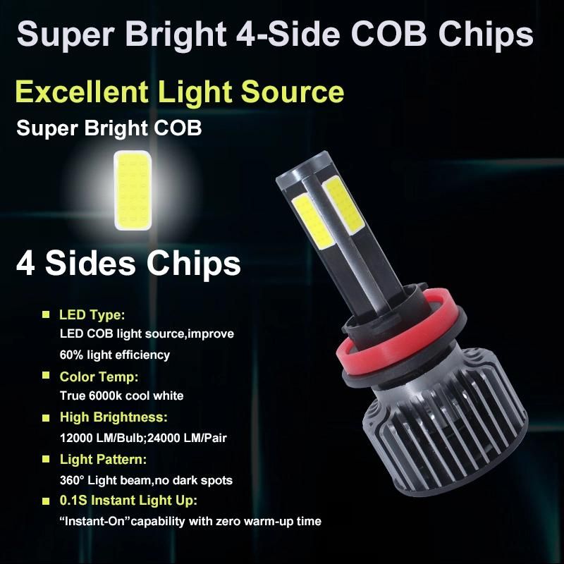 LED Car Light H11 H4 H7 Auto Light 4 Sides LED Headlamp Car Accessories