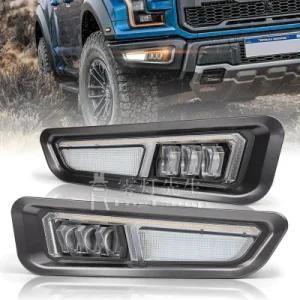 LED White Daytime Running Light Amber Sequential Turn Signal Front Fog Lamps 2PCS Compatible for Ford-F150 Raptor 2017 2018 2019
