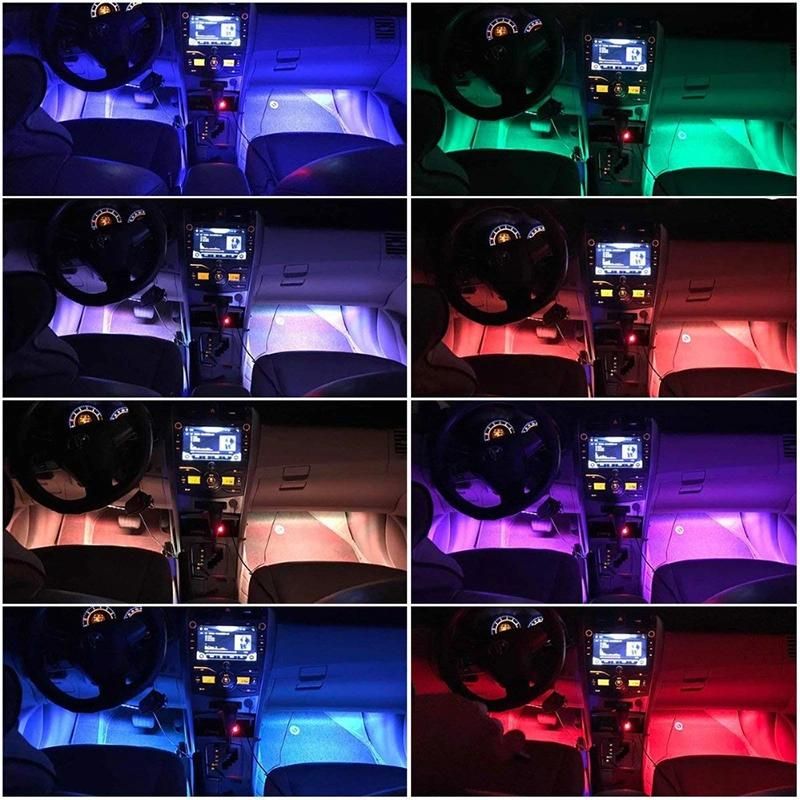 Car Interior Atmosphere LED RGB Strip Light Dash Floor Foot RGB LED Strip Decorative Light Music Sound Control Multiple Lighting