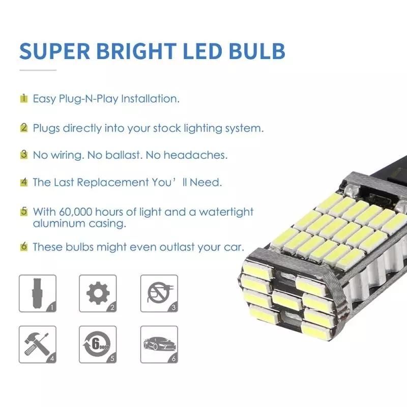 12V T15 W16W LED 921 912 Super Bright 45 SMD 4014 LED Canbus No Error Car Backup Stop Reserve Light Brake Lamp White