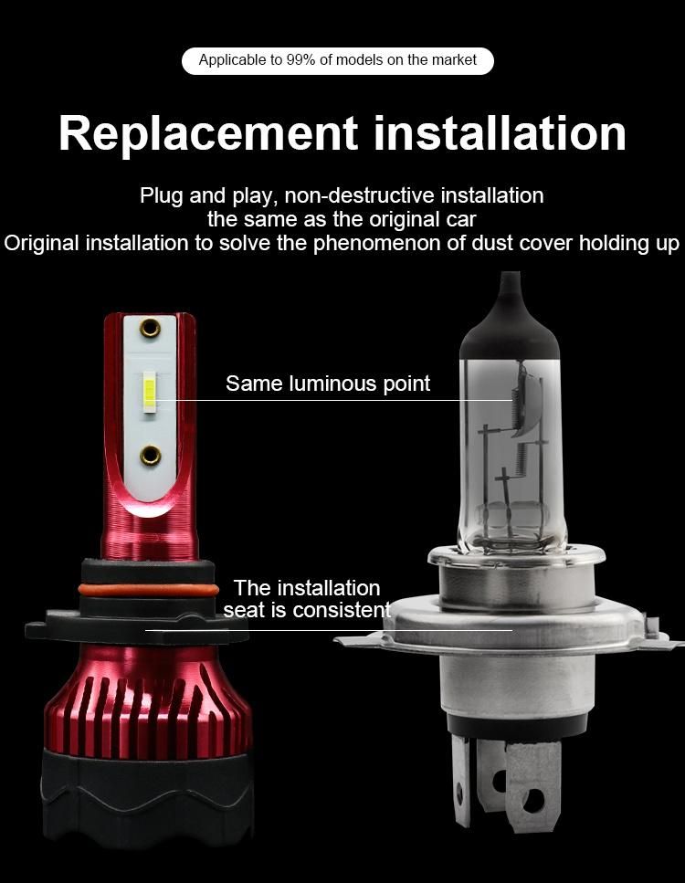 Three Color Car LED 9006 880 9007 LED Car Headlight 80W 9000lm 4300K 6000K Csp Chips H7 LED Headlight with Fan
