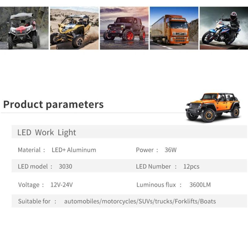 Dxz 12LED 36W 3030 Light Bar Single Row 6000K Spotlight Car Parts Automotive Lighting System Driving Light