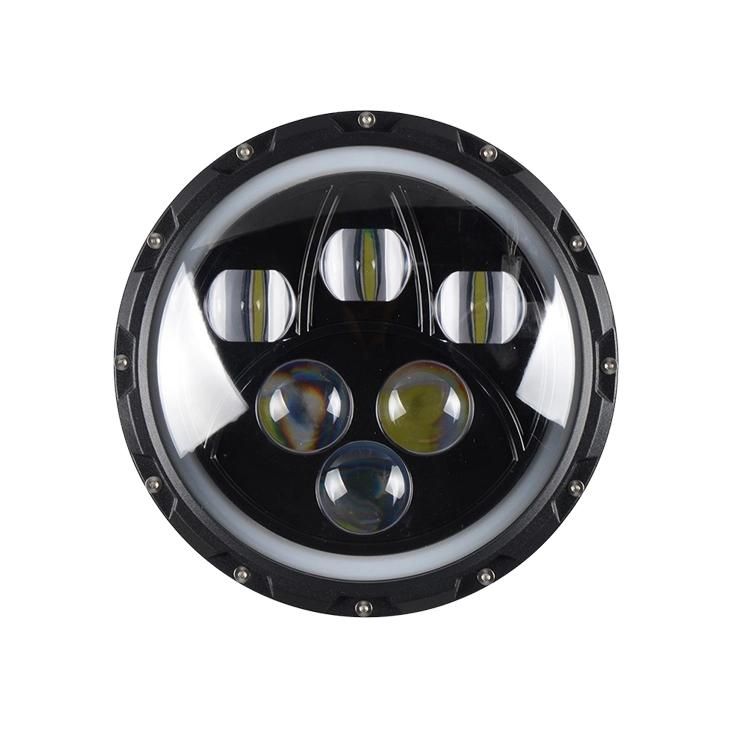 Black 7inch Round LED Headlight for Jeep Wrangler off Road 4X4 Motorcycle High Low Beam Light Halo Angle Eyes Blue DRL Headlamp